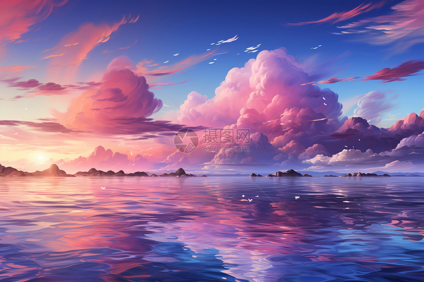 日落海岸上的梦幻色彩图片
