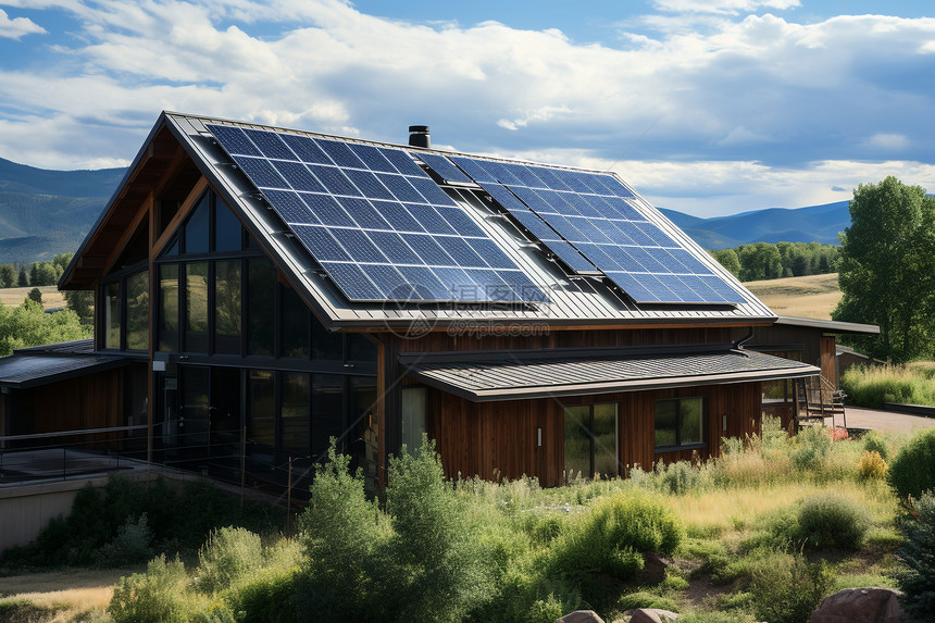 乡村房屋建筑的太阳能屋顶图片