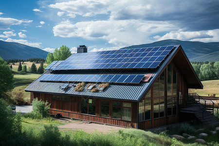 建筑电田园风光下的太阳能屋顶背景