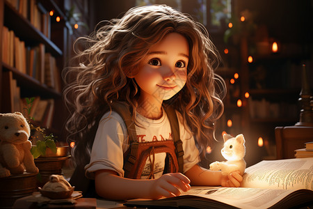 奇幻世界读书的小女孩背景图片