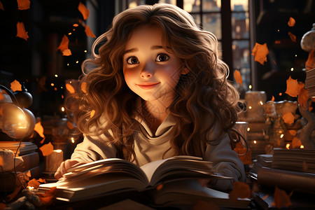 喜爱读书的小女孩图片