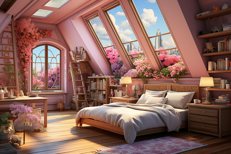 粉色梦幻的女孩卧室图片