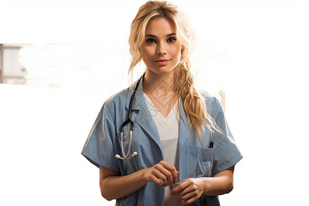 蓝色手术服的护士图片