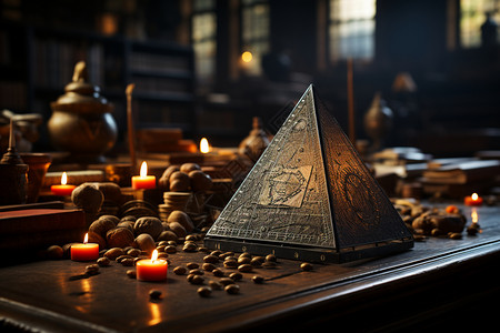 烛光围绕的金字塔模型背景图片