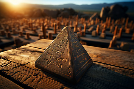 木桌上的金字塔模型背景图片