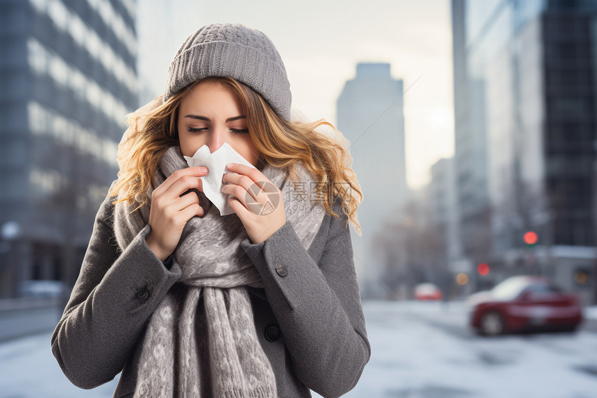 雪地里生病的女人图片