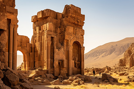 悠久历史沙漠遗址中的古遗迹景观背景