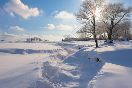 森林里厚厚的积雪高清图片