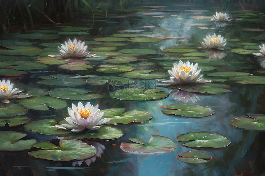 池塘中绽放的美丽睡莲图片