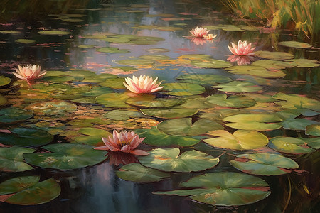 池塘中优雅的睡莲背景图片