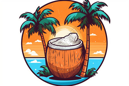 椰树椰汁素材椰汁饮料贴纸插画