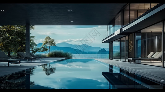 豪华别墅的泳池景观设计图片