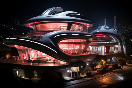 夜景游艇未来霓虹灯建筑设计图片