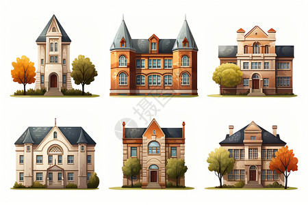 古典的欧式校园建筑插图背景图片