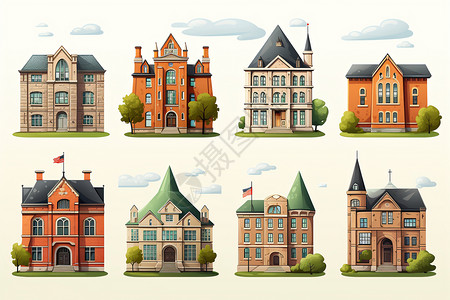 欧式古典校园建筑插图背景图片