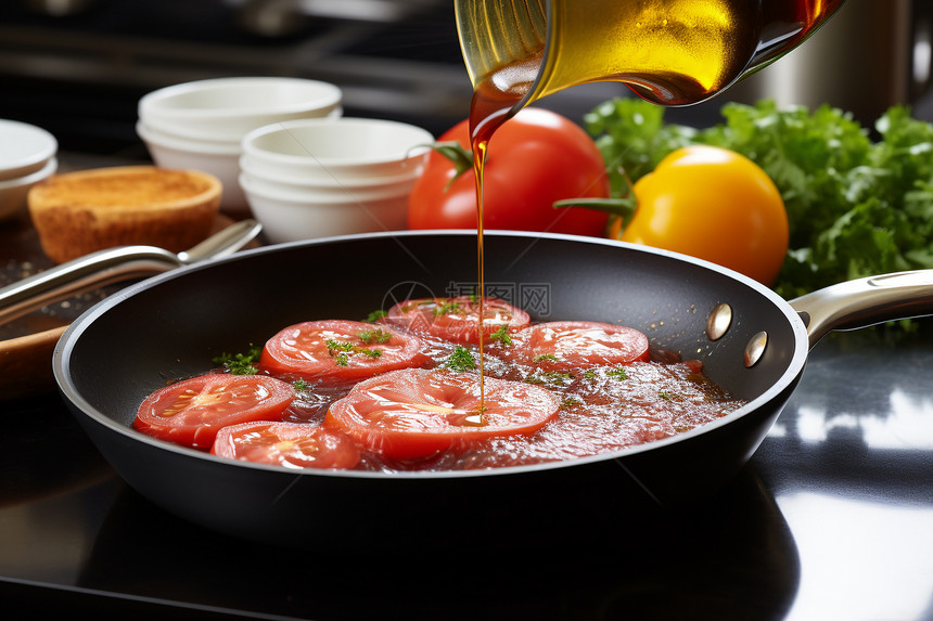平底锅中烹饪的番茄酱图片