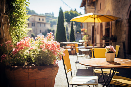 意大利咖啡厅意大利街道上悠闲的遮阳椅背景