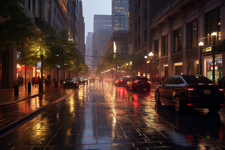 雨中夜幕下的繁华都市高清图片