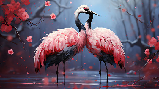 漂亮的粉色丹顶鹤图片