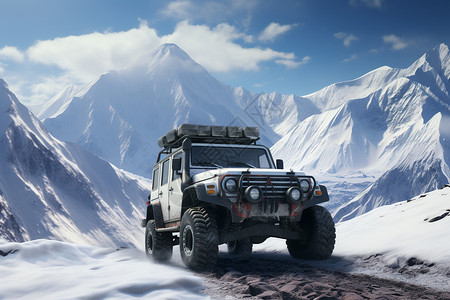 穿越雪山雪山中的越野吉普车设计图片