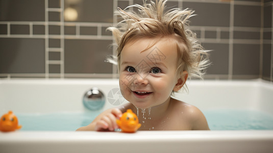宝宝浴缸洗澡玩耍的婴儿背景