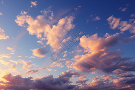 傍晚天空中紫色的云彩图片