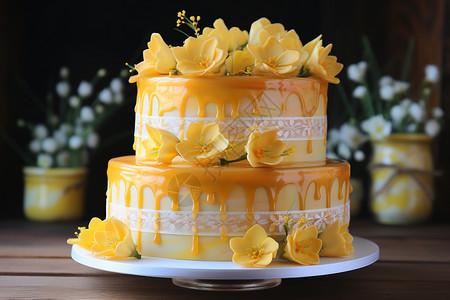简约立体花朵美味香甜的花朵奶油蛋糕背景