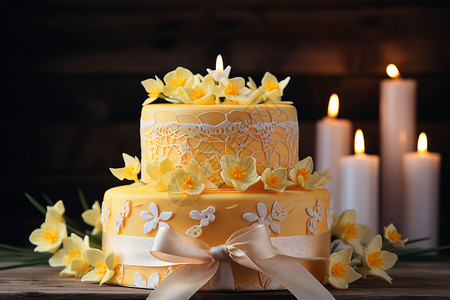 3D立体花朵仪式感花朵双层蛋糕背景