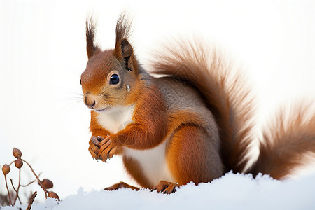 雪地中站立的小松鼠图片