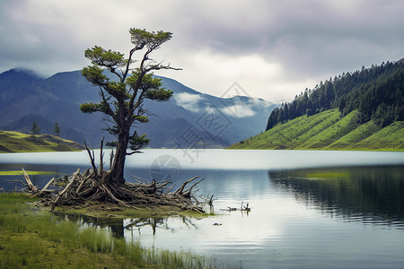 湖山幽谷的美丽景观背景