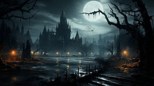 黑暗气氛的城堡背景图片