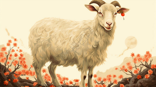 草丛里羊草丛里好看的山羊插画