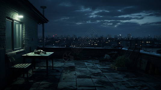昏暗夜晚的阳台图片