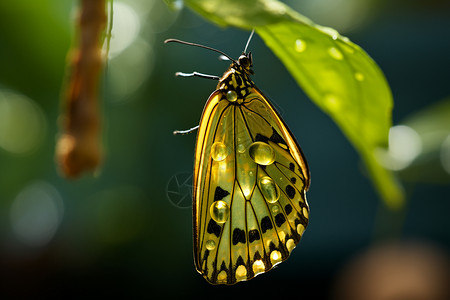 叶子上的黄色蝴蝶背景图片