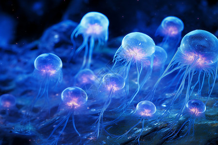 深海水母深海中的美丽梦幻水母背景