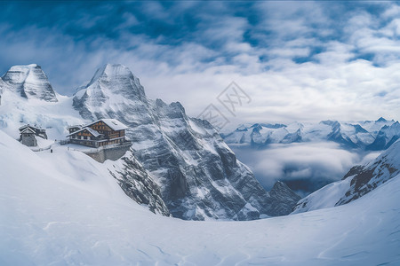 冰雪飞舞的阿尔卑斯山高清图片