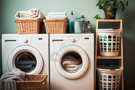 洗衣间现代化的自助洗衣背景