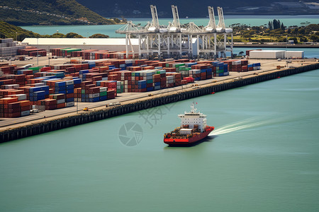 水上运输水上国际贸易的繁忙码头背景