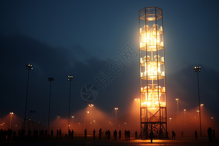 灯塔在前方矗立在夜空的高塔背景