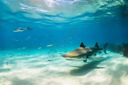 深海中的鲨鱼群高清图片