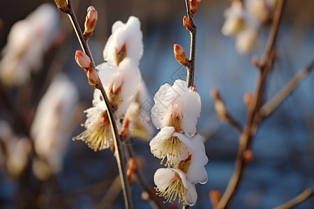 冬季户外盛开的雪莲花图片