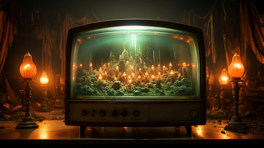 创意艺术复古古董的老式电视背景图片