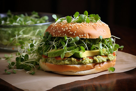 美味的蔬菜汉堡包图片