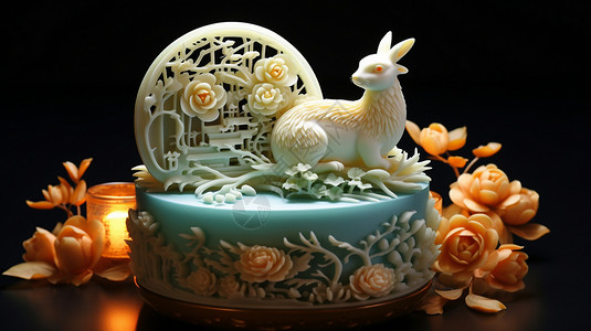 鸟笼玫瑰装饰设计的兔子甜品背景