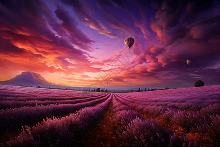 夕阳时的紫色薰衣草高清图片