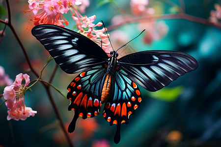花朵旁的蝴蝶背景图片