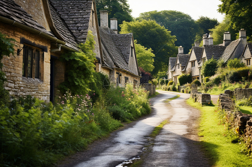 村庄的道路和住宅图片