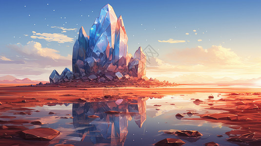 水晶石英沙漠中的晶体插画