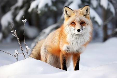 雪地中的狐狸背景图片