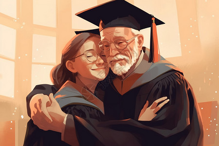 毕业时我毕业时拥抱的学士插画